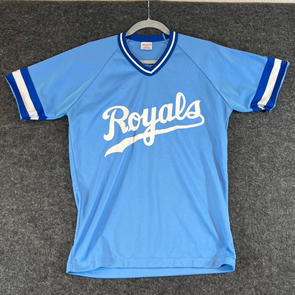 Vintage 80s Rawlings Kansas City Royals #20 Jersey Powder Blue V-Neck Men Medium